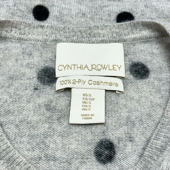Cynthia Rowley 100% 2-Ply Cashmere Sweater Small Light Gray w/ Black Polka Dots - Picture 8 of 9